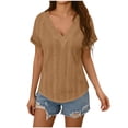 thumbnail image 4 of YUGYXL Women Tops Spring Vacation Summer Sweaters Short Sleeve Shirts Fashion Dressy Casual Business V Neck Blouses Khaki M, 4 of 6