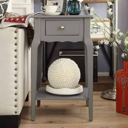 Weston Home Catalpa 28in High Wood End Table with Drawer and Shelf, Gray