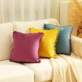 thumbnail image 3 of Pack of 2 Velvet Decorative Throw Pillow Covers Soft Solid Square Pom Poms Cushion Cases for Sofa Couch Bedroom Car 18 x 18 inches, Grass Green, 3 of 8