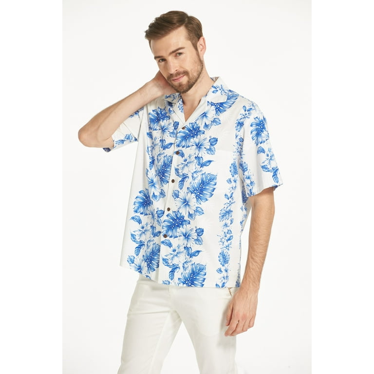 Made in Hawaii Men's Hawaiian Shirt Aloha Shirt S Line Hibiscus Floral Blue  in Blue at  Men's Clothing store