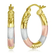 Wellingsale Ladies 14k Tri 3 Color Gold Polished Diamond Cut Satin 2mm Hoop Earrings (20mm Diameter)