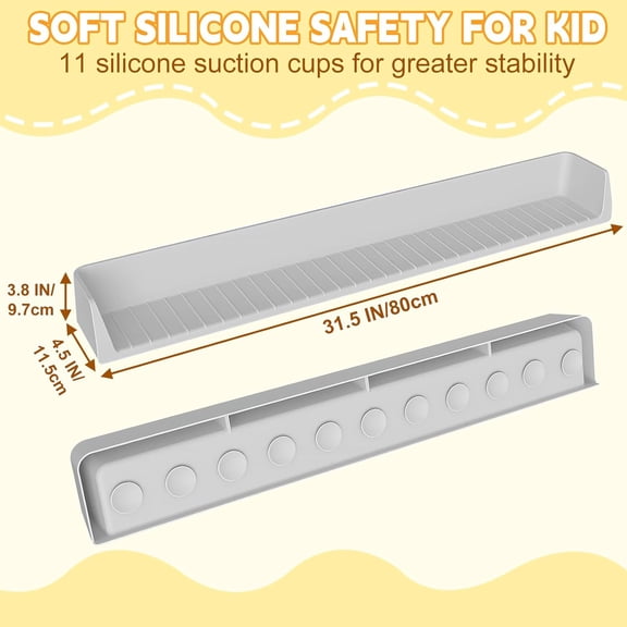 Splash Guard for Bathtub - 2.6FT Bathtub Splash Guard for Tub Kids with 11 Suction Cups, Bath tub Play Shelf & Toy Holder, Prevents Water Spills No-Leak, Easy to Clean, Light Grey