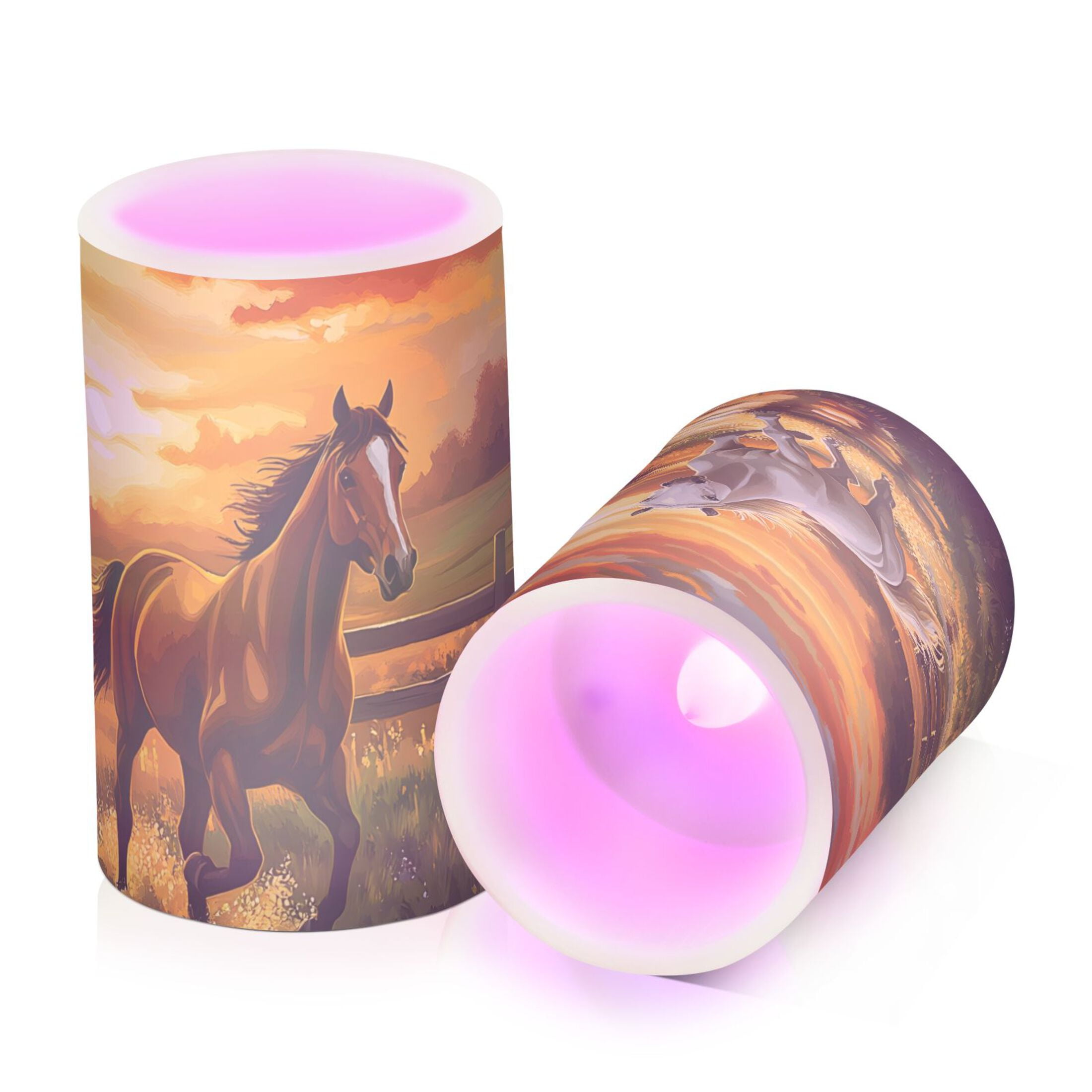 Running Horse Sunset Flickering Flameless Candles Battery Operated with Remote Timer LED Pillar Candles Set of 2