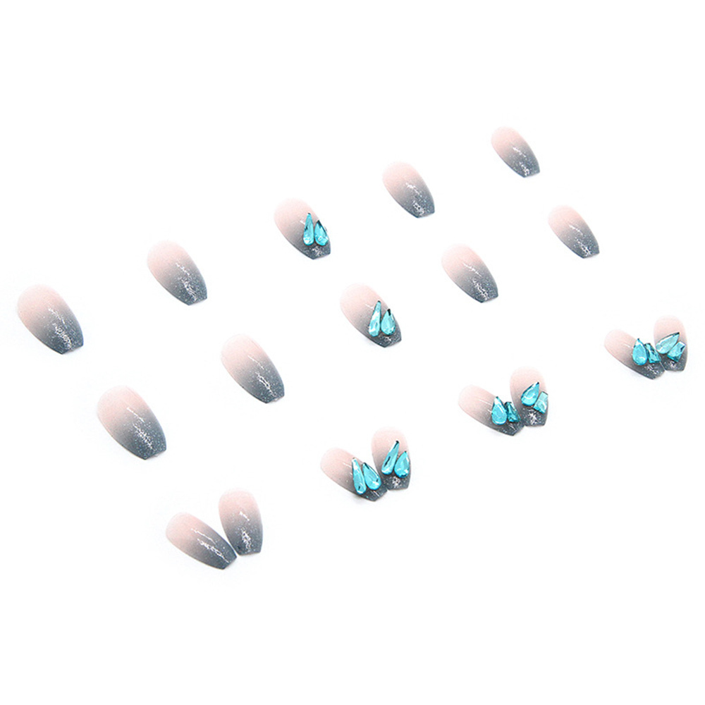 Gradient Blue False Nails French Long Press On Nails Elegant Fingernail