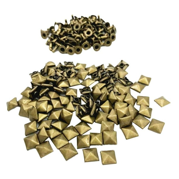 Juego de 100 remaches de cobre piramidales cabeza de clavo cuero cuadrado artesanía Rock Punk 10mm Hugo Pyramid Square Stud Rivets