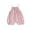 thumbnail image 6 of THDHVS Girl Outfits,Baby Girl Summer Clothes Solid Romper Spaghetti Strap Halter Jumpsuit Infant Summer Sling Playsuit Pink, 6 of 7