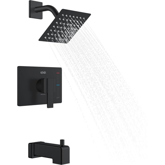 Ensemble de Douche Moderne Mat pour Baignoire et Douche, Trousse de Garniture de Douche avec Pommeau de Douche à Simple Jet, Douche Carrée (Valve de Douche Incluse)