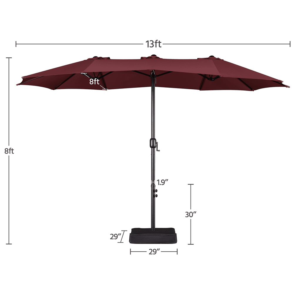 Renwick 13 FT Triple-Size Extra Large Patio Umbrella with Crank, Burgundy