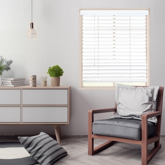 Regal Living Cordless 2-inch Room Darkening Faux Wood Blind, Smooth White, 32" x 48"