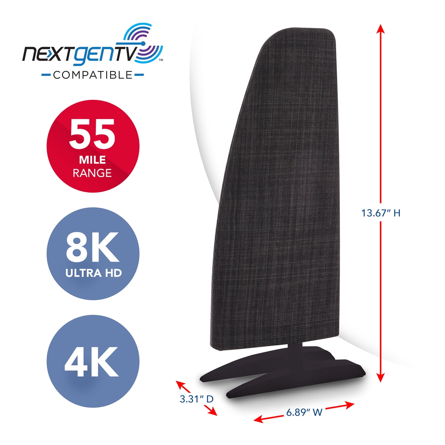 RCA Indoor Standing Amplified HD TV Antenna w/ 55 Feet Reception Range