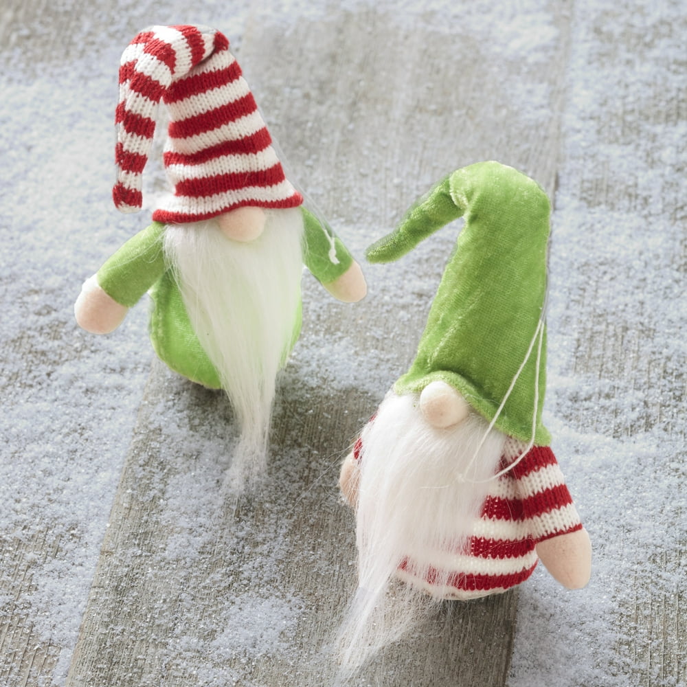 Lighted Gnome Figure Christmas Tree Ornaments in Opposite Colors - Set