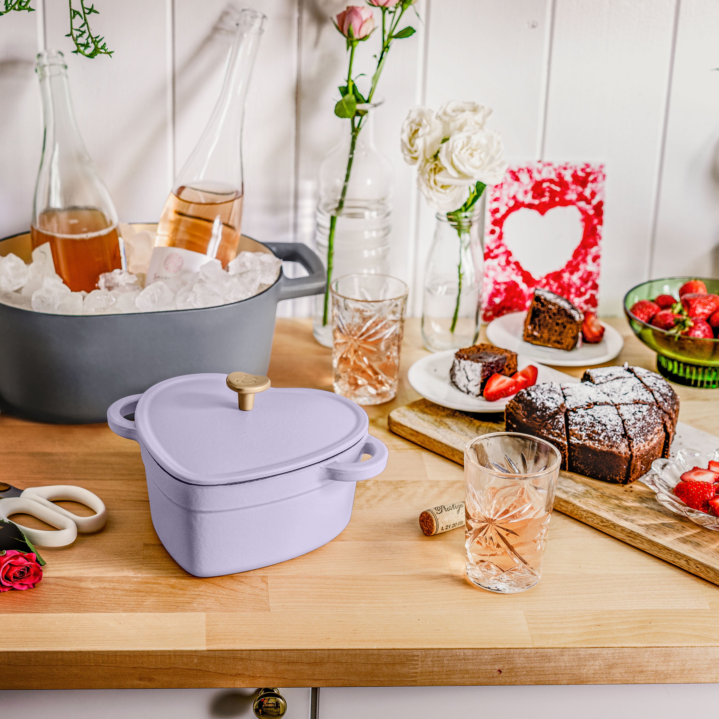 Beautiful 2QT Cast Iron Heart Dutch Oven, Lavender by Drew Barrymore