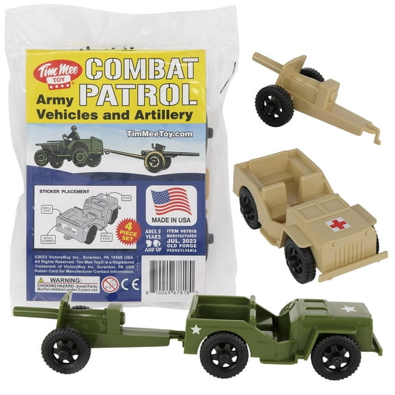 TimMee Combat Patrol Willys & Artillery - Tan & OD Green 4pc Playset USA Made
