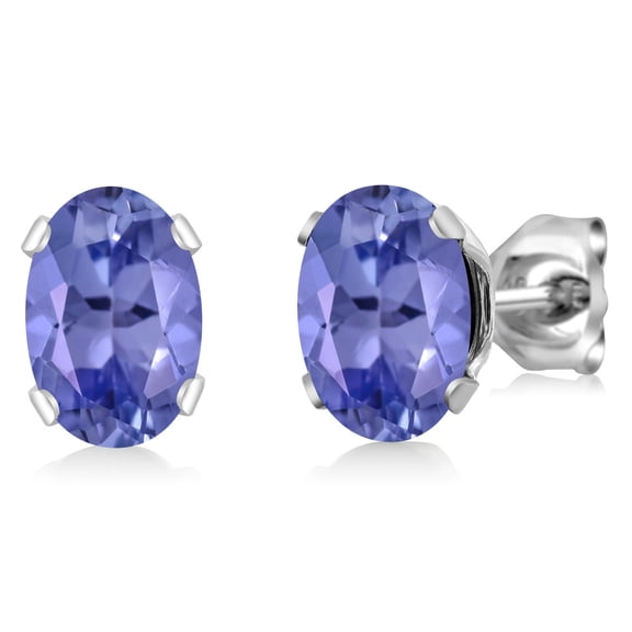 Gem Stone King 925 Sterling Silver Tanzanite Stud Earrings for Women Men (1.60 Cttw, Gemstone Birthstone, Oval 7X5MM)