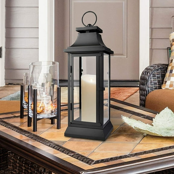 Black Lanterns with Glass Panels for Home Décor and Events