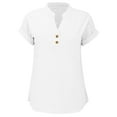thumbnail image 5 of Fanxing Boho Linen Shirts for Women 2025 Gauze Short Sleeve V Neck Button Henley Tops Casual Tunic Summer Tops Loose Fit Vacation Blouses S-2XL, 5 of 7