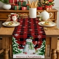 thumbnail image 4 of Christmas Snowman Cotton Linen Table Runner Winter Xmas Pine Tree Snowflakes Red Plaid Dining Table Runners for Home Decor Party Dining Room Restaurant Kitchen Party 13" x 48", 4 of 9