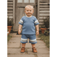thumbnail image 5 of Loicainy Baby Toddler Boy Summer Outfits 6 12 18 24 Months 2T 3T 4T Short Sleeve Contrast Color T-Shirt + Shorts Set Clothes, 5 of 9