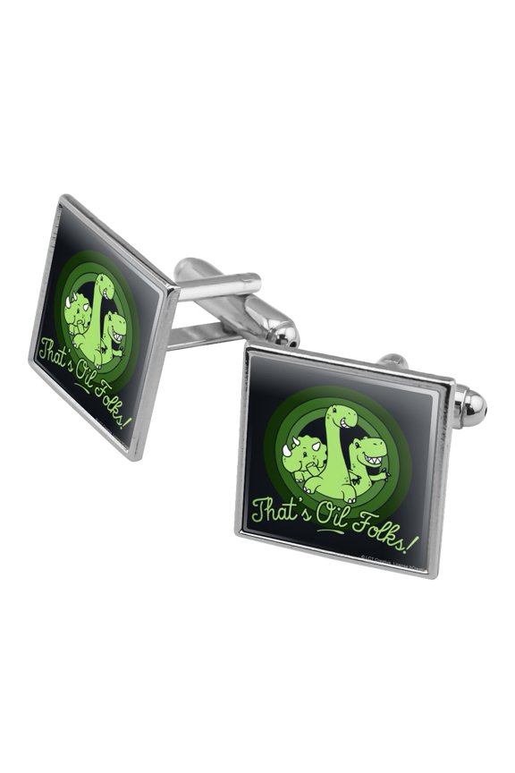 That's Oil Folks Dinosaurs Funny Humor Square Cufflink Set - Silver or Gold