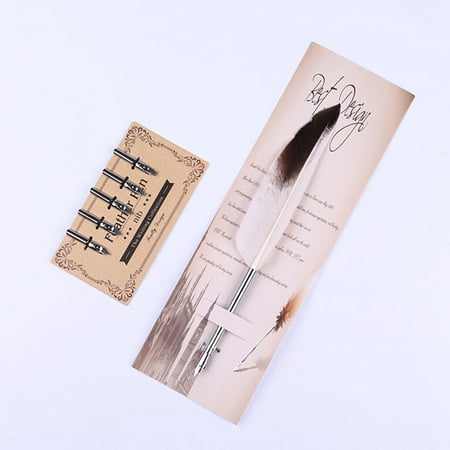 KABOER 2019 Creative Feather Dip Fountain Pen Chancery Quill Oblique Pens +5Pcs Nib Carved Metal For Fancy Font Calligraphy Vintage