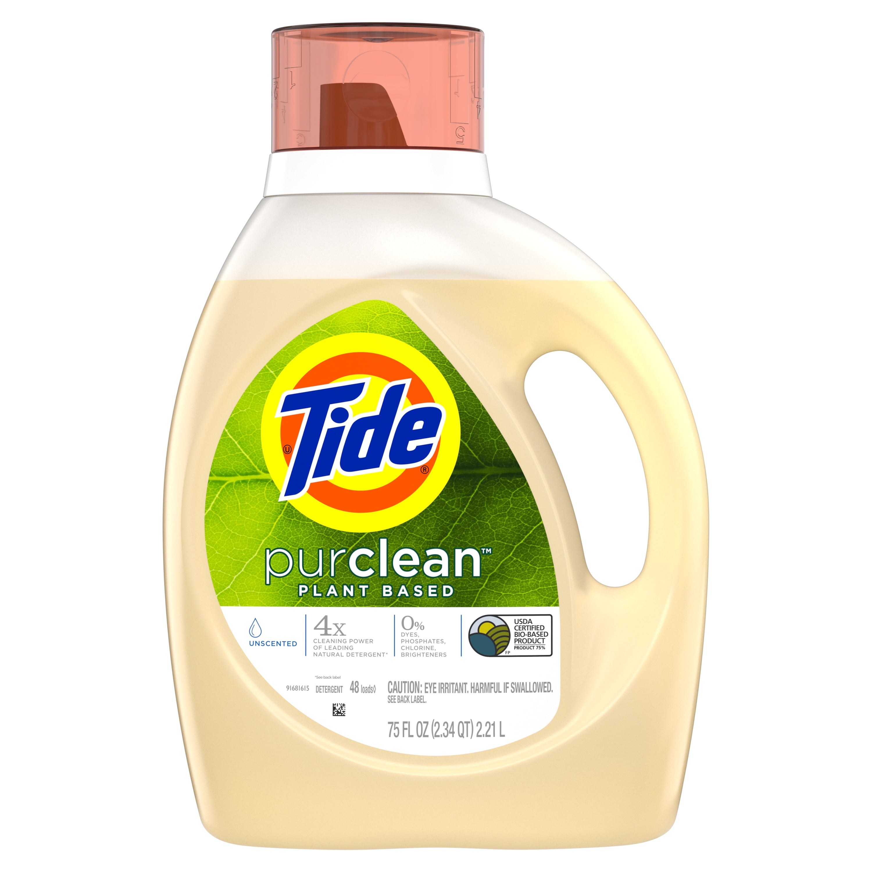 Tide Purclean Plantbased Liquid Laundry Detergent, Unscented, 48 loads