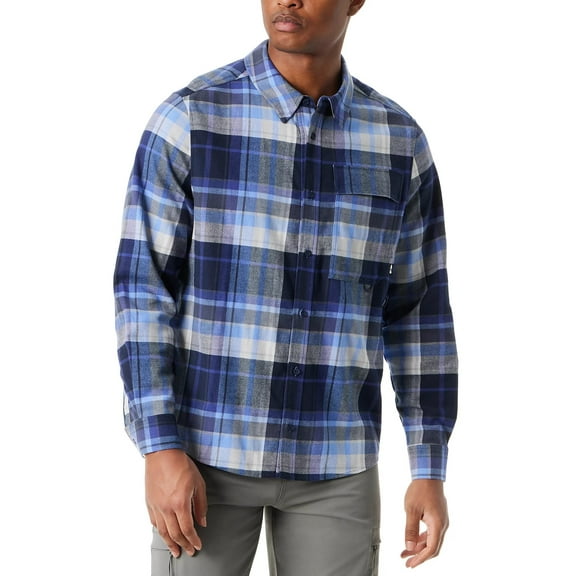 Bass Outdoor Flannel Shirt Mens XL Persian Blue Classic Fit Plaid Stretch Pocket