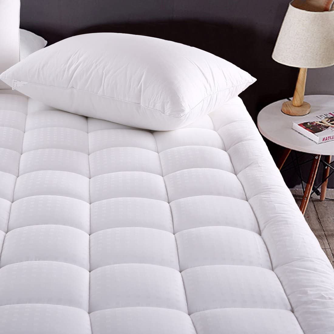 Details about   Quilted Fitted Cooling Mattress Pad with Hypoallergenic Down Alternative QUEEN 
