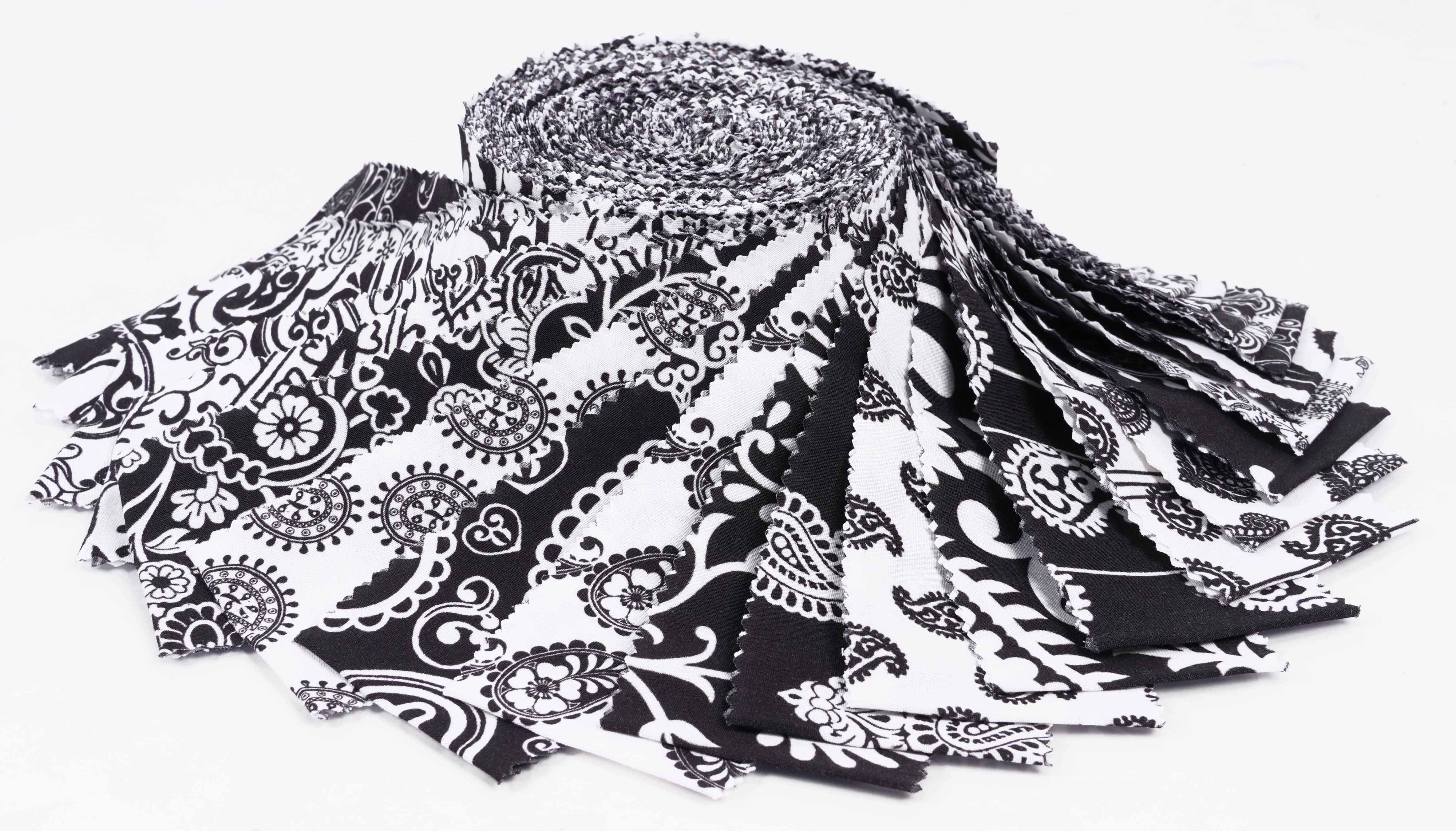 Soimoi 40Pcs Block & Paisley Print Cotton Precut Fabrics For Quilting Craft Strips 2.5 inches Jelly Roll - White & Black
