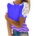 thumbnail image 1 of Birdeem Blouses pour Femmes Impression Manches Courtes Col Rond Chandail Dentelle Hauts Chemises Blouse, 1 of 12
