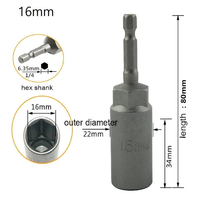 Lefu 1PCS 80mm Longueur 1/4" Hexagonale Écrou à Percussion Mèches