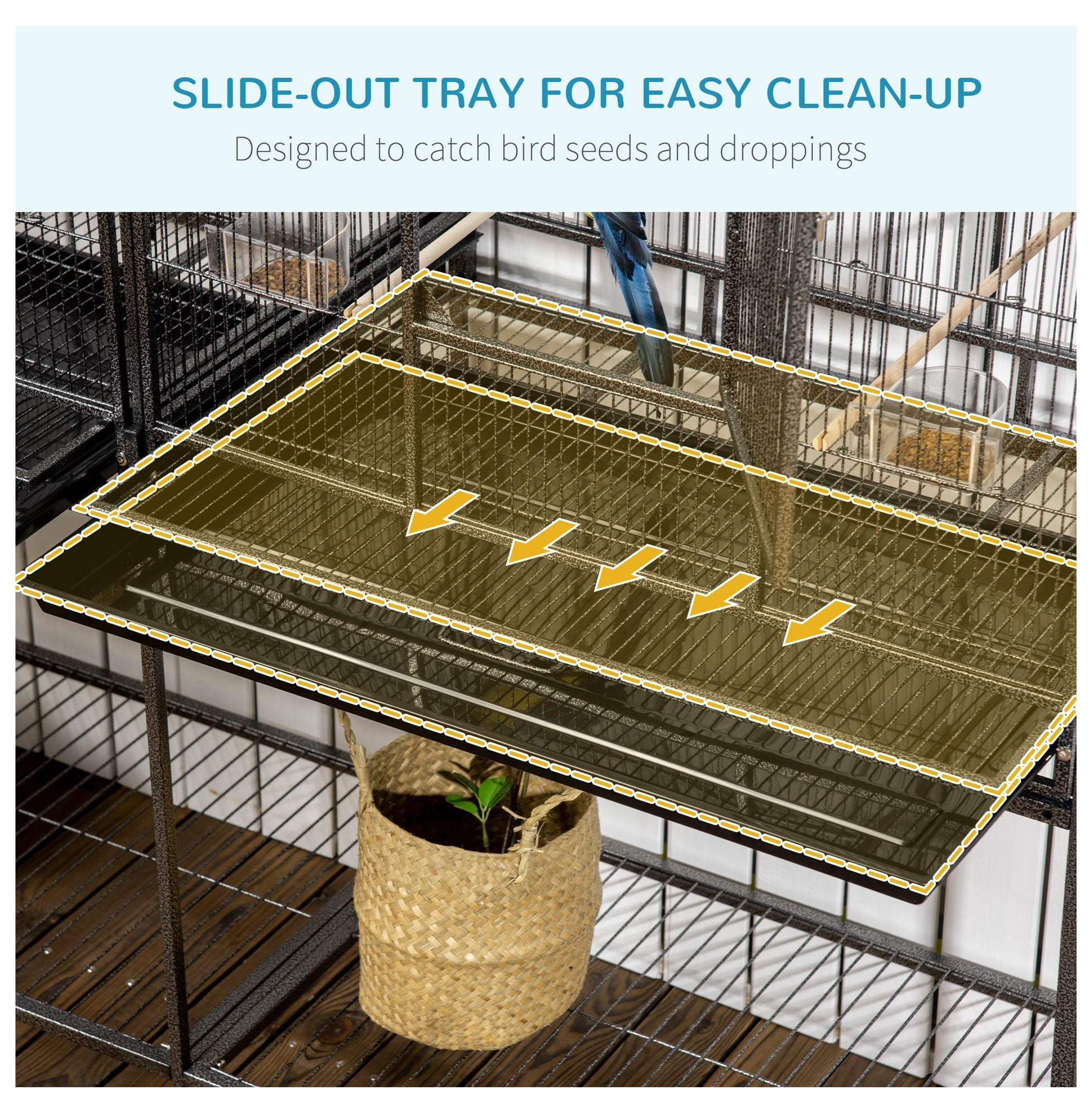 65" Large Rolling Bird Cage, Metal Bird House with Stand - Indoor Parrot Cockatiel Bird Cages for Small Medium Birds, Detachable Cage w/Wheels