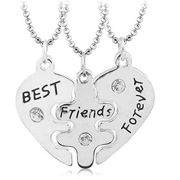 AYYUFE Pack Of 3 Women's Best Friend Necklace Set Rhinestone Matching Heart Shape Pendant Best Friendship Puzzle Stitching Necklace