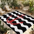 thumbnail image 2 of Outdoor Rug 5x8ft Nautical Anchor Large Area Rug Black and White Wave Stripes Indoor Outdoor Carpet Outdoor Rugs Mats for Patio Camping,RV,Front Door, Outside Decor, 2 of 9