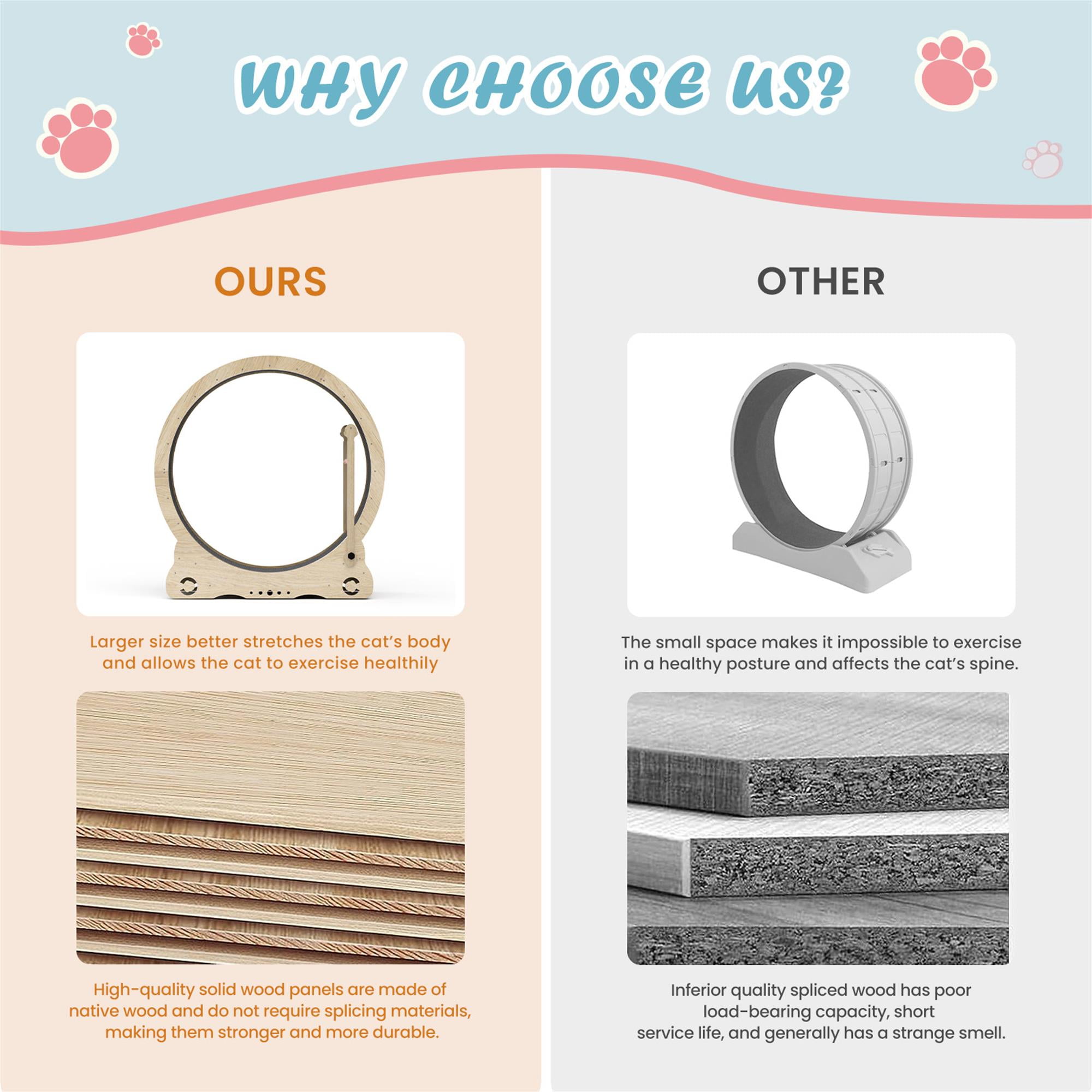 resenkos 41" Cat Exercise Wheel for Indoor Cat, Large Cat Running Wheel with Carpeted Runway, Cat Treadmill Wheel with Teaser Equipment, Beige