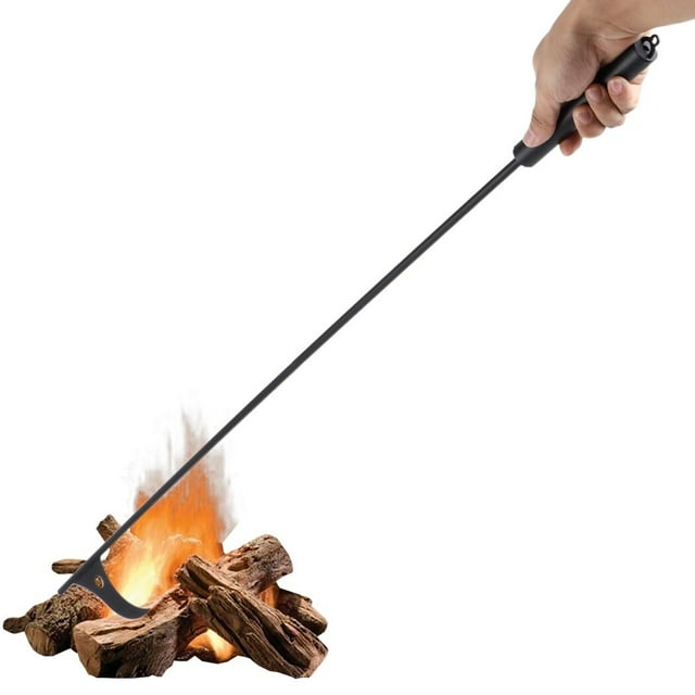 Fire Poker, Fire Poker for Fire Pit, Long Portable Campfire Poker, Wrought Iron Fire Pit Poker with Hooked Tip, Heavy-Duty Fire Poker Tool for Fireplace Bonfire Fire Pit