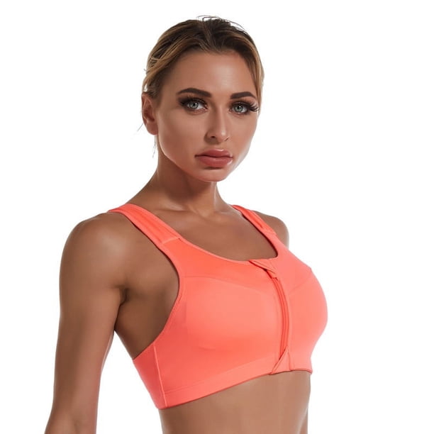 Sujetador deportivo de gran tamaño con cremallera frontal sin aro de acero fruncido Yoga Fitness running Lady ropa interior a prueba de golpes hermoso chaleco