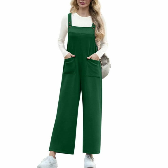 Busydd Rompers for Women Wide Leg One Piece Jumpsuits for Women Dressy Casual Loose Solid Color Overalls with Pockets