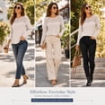 thumbnail image 7 of Women's Long Sleeve Ribbed Knit Tops Crew Neck Lace Crochet Casual Tunic Shirts for Fall Daily Work Wear, 7 of 7