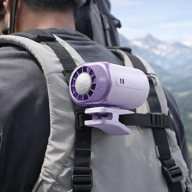 Ventilador pequeño con clip para exteriores, ventilador de refrigeración rápida para , recargable para interiores, pesca, escritorio, trabajo Púrpura