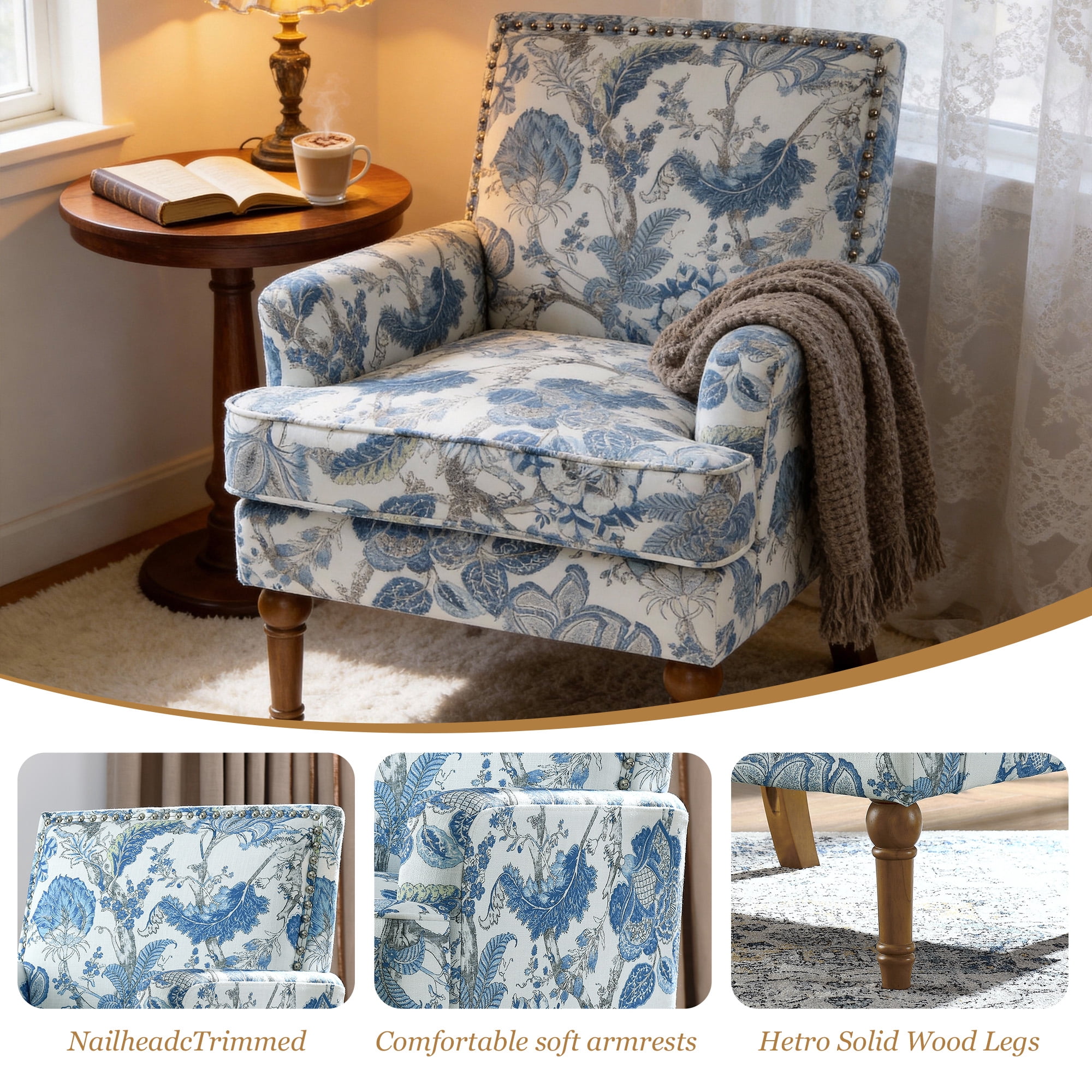 MOONMISS Accent Chair for Living Room,Blue