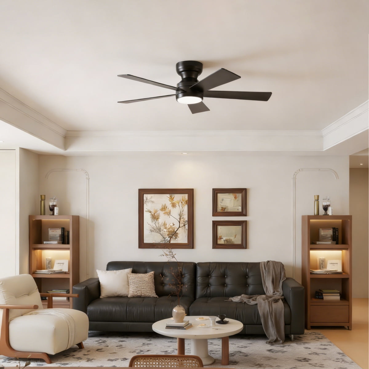 46" Flush Mount Ceiling Fan with Lights Remote Control,Quiet DC Motor 6 Plywood Blade Ceiling Fans 6 Speed Levels,Reversible Ceiling Fan,for Patio Living Room, Bedroom,Office,Indoor.( SLIVER)
