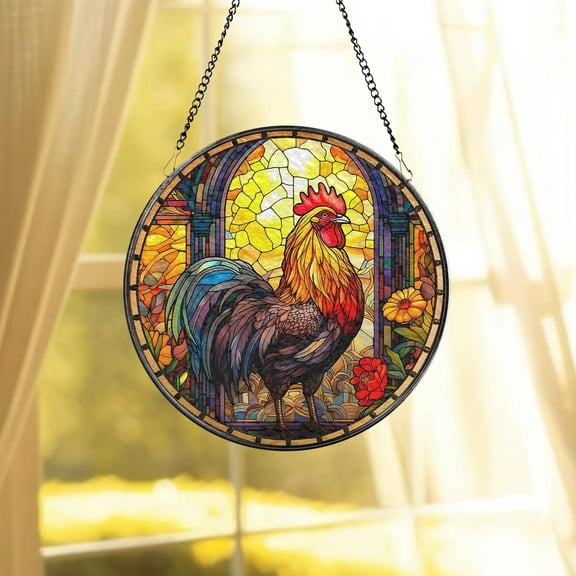 Chicken Stained Glass Suncatcher, Farm Animal Window Hanging, Rooster Suncatcher, Gift Chicken Lover Decoration, Gift for Farmers