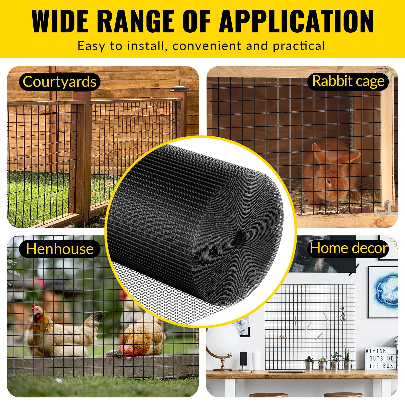 Hardware Cloth 1/2 inch 48 x 100 ft Heavy Duty Black Chicken Wire Fencing 19 Gauge Vinyl Coated Welded Wire Mesh Roll PVC Hardware Cloth Chicken Wire Fencing Garden Fence Tree Guard