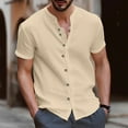 thumbnail image 2 of Bufgaceh Mens Button Down Shirts Casual Short Sleeve Linen Chambray Shirt Cotton Lightweight Tees Spread Collar Plain Shirt, 2 of 6