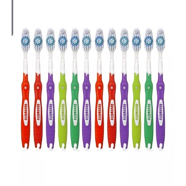 12 Pack Aquawhite Twin Guard Medium Bristles Toothbrushes-Colour May Vary