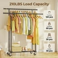 thumbnail image 2 of Double Rods Clothes Rack Rolling Clothing Rack for Hanging Clothes Portable Wardrobe Rack Metal Garment Rack Sturdy Coat Rack for Bedroom Laundry Living Room Black, 2 of 8