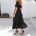thumbnail image 3 of Aellinatey Womens Square Neck Smocked Dress Puff Short Sleeve Floral Casual Ruffle Tiered Maxi Wedding Guest Dresses, 3 of 8