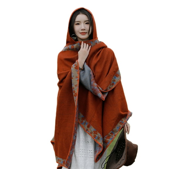 Aellinatey Warm Shawl Wraps for Travel Winter Fall Lady Floral Hooded Poncho Shawl Cape