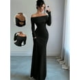 thumbnail image 2 of Women'S Long Sleeve Off the Shoulder Bodycon Dress Elegant Maxi Dress Cocktail Prom Dresses Black L, 2 of 7