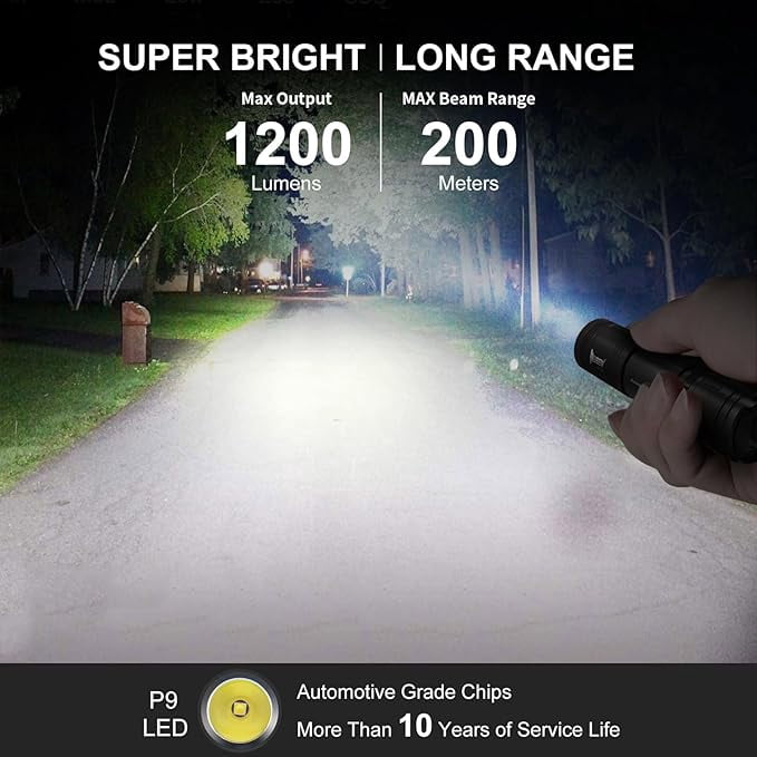 WUBEN L50 Rechargeable Tactical Flashlight 1200 Lumens IP68 Waterproof 5 Modes USB-C Rechargeable EDC Pocket Flashlight for Camping Emergency